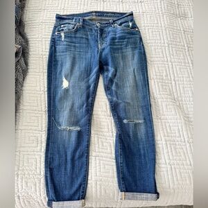 7 For All Mankind Blue Distressed Boyfriend Jeans